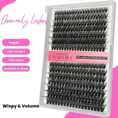 Charmily DIY Lash Clusters Kit – 280pcs Volume Lashes clusters, D Curl Soft Wispy Lash extension kit 40D+50D Mix 9-16mm Eyelash Cluter Glue Bond Seal & Remover and tweezers, Easy At-Home Application thumbnail 3