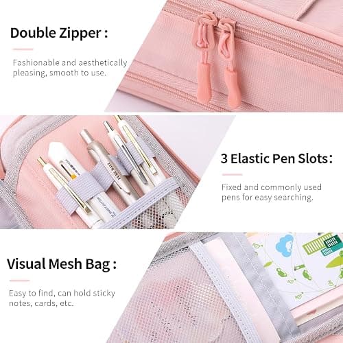 CICIMELON Large Pencil Case Big Storage Pen Pouch Bag with Compartment for School Supplies Office College Teen Boys Girls Adults, Upgraded Pink - Upgraded Pink thumbnail 4