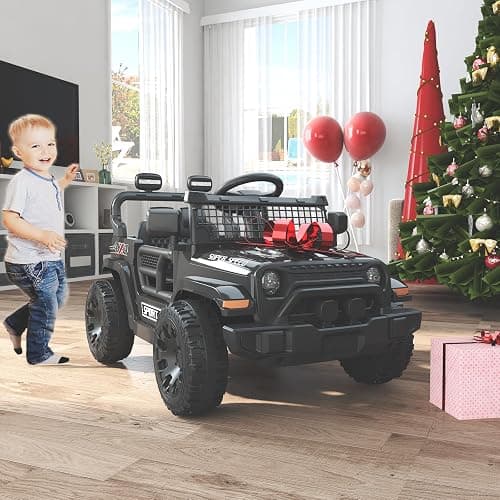 TRINEAR 12V Ride on Car with Parent Remote Control, Toddler Electric Car with Spring Suspension, LED Lights & Music Player - Safe Battery Toy for Kids, Christmas & Birthday Gift, Black thumbnail 2