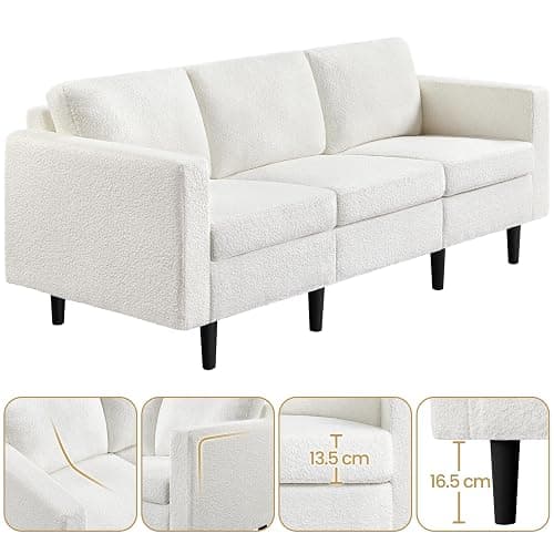 Yaheetech 3 Seater Sofa, Modern Fabric Couch, Upholstered Settee, Sectional Sofa for Living Room, Guest Room, Bedroom, Office, Ivory thumbnail 5