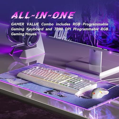 Redragon Updated Programmable Gaming Keyboard and Mouse, RGB Backlit Keyboard Mouse with Software, Independent Macro Record Keys, Value Combo Set, White - S101-3 PRO thumbnail 2