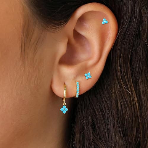 Poxtex 4 Pairs Gold Hoop Earrings Set for Women, 14K Gold Plated Small Huggie Earrings for Multiple Piercing, Dainty Hypoallergenic Cartilage Earrings for Women Jewelry Gift thumbnail 6
