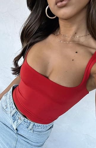 Bovldemt Women's Slim Fit Square Neck Crop Top, 95% Polyester and 5% Spandex, Solid Color, Backless, Strappy, UK Size, for Running, Yoga, and Other Exercises thumbnail 5