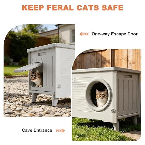 WOWOTOZN Outdoor Cat House Weatherproof,Heavy-Duty Feral Cat Shelter with Escape Door&PET Door Flap,Elevated Stackable for Yard,Porch&Barn,All Seasons with Soft Cushion thumbnail 6