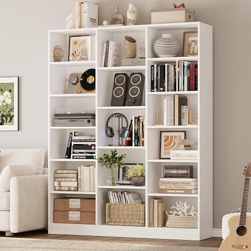 FACBOTALL Triple Wide Bookshelf, 6 Tier Large Bookshelf, Bookcase with 17 Open Display Shelves, 74'' Tall Bookcases and Bookshelves for Living Room, Home Office, Library, White thumbnail 5