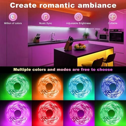 Easeking LED Lights strip for Bedroom, 50ft LED Strip Lights Indoor with Bluetooth and IR Remote,450 LEDs Smart Music Sync RGB LED Light strips,Led Lights for Bedroom Party Home Decor(2 Rolls of 25ft) thumbnail 3