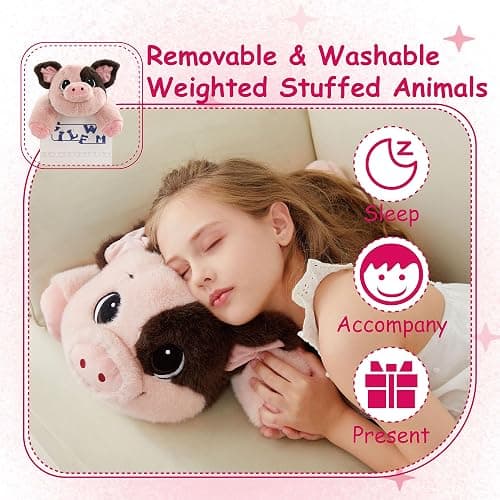 GILFWM 25" 5 lbs Weighted Stuffed Animals Pig :Big Large Weighted Plush Animal,Cute Plushie Pillow Toys, Ultra-Soft Washable Weighted Plush Pillowfort Gifts for Adults Kids Girls Boys Women thumbnail 6