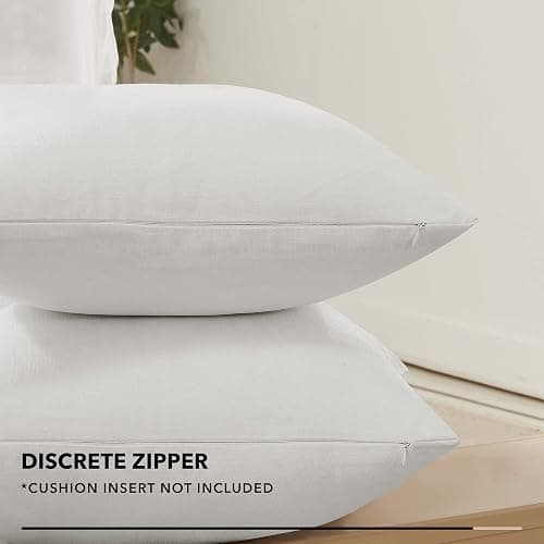 Deconovo Decorative Throw Pillow Covers - Set of 4 Soft Linen Cushion Covers, 18x18 Inch, Green & Machine Washable Pillowcases for Sofa, Bedroom,Living Room Décor, Natural White,COVERS ONLY,No Inserts thumbnail 3