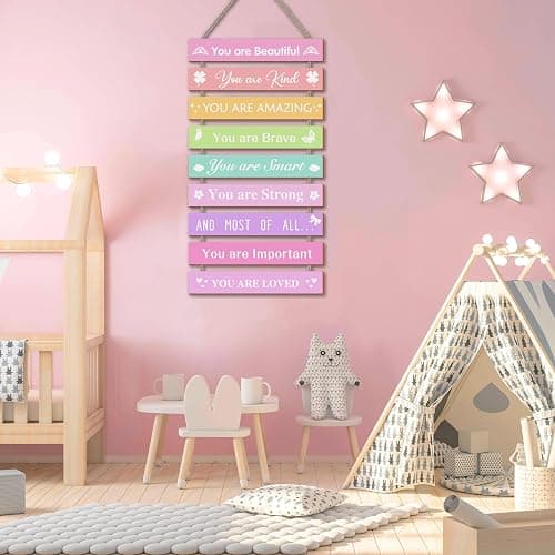 UBTKEY Girls Room Decor Set - 9 Piece Wall Art for Girls Bedroom, Inspirational Plaque for Kids & Baby Girl Nursery - Pink thumbnail 6