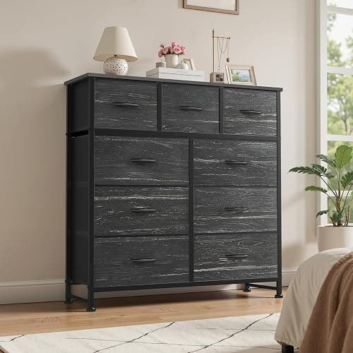 OLIXIS 9 Drawer Storage Dresser with Wood Top - Wide Fabric Chest Organizer for Bedroom, Closet, Living Room,Tower Cabinet, TV Stand, Hallway Entryway Furniture,Black Wood Grain thumbnail 7