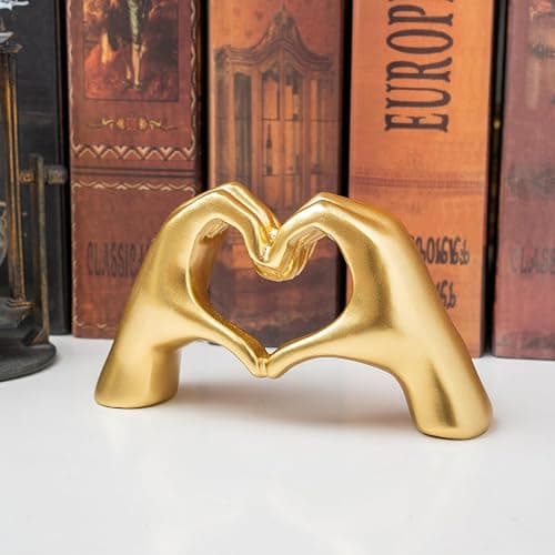 Small Heart Hands Sculpture Decor for Living Room Bedroom Bookshelf Coffe Table and Office Display, Love Finger Statue Modern Aesthetic Home Decor, Unique Gift for Wedding Christmas Birthday (Gold) thumbnail 5