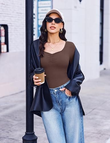 Ekouaer 3 Packs Womens Long Sleeve Tops Sweetheart Neck Fitted Shirts Basic Layering Tee Soft Undershirts Fall Outfits thumbnail 3