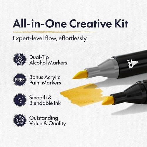 Xushro Dual Tip Alcohol Markers Set – Black 262+2 Fine & Chisel Tips Drawing Kit with 12 Extra Acrylic Paint Markers, No Bleed & Blending Marker Sets for Adults and Kids Coloring Books & Drawing Stuff thumbnail 4
