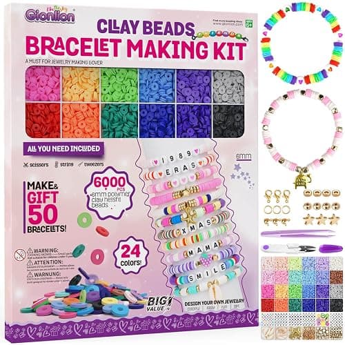 Gionlion 6000 Clay Beads Bracelet Making Kit, Friendship Bracelet Kits Preppy Beads for Jewellery Making, Flat Heishi Bead for Bracelet Arts and Crafts Gifts for Teen Girls thumbnail 2