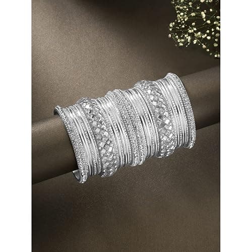 Aheli Ethnic Colorful Metal Bangles Chudha Set Stone Studded Bangle Set Indian Wedding Wear Fashion Jewelry Gift for Women thumbnail 3