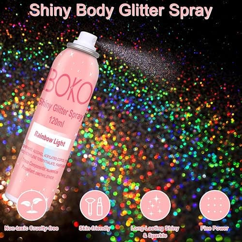 Boko Body Glitter Spray, 120ML Holographic Silver Shiny Glitter Spray for Body Hair Clothes, Quick-Drying and Long-Lasting Body Shiny Glitter Hairspray for Festival Party Concert Rave Accessories thumbnail 2