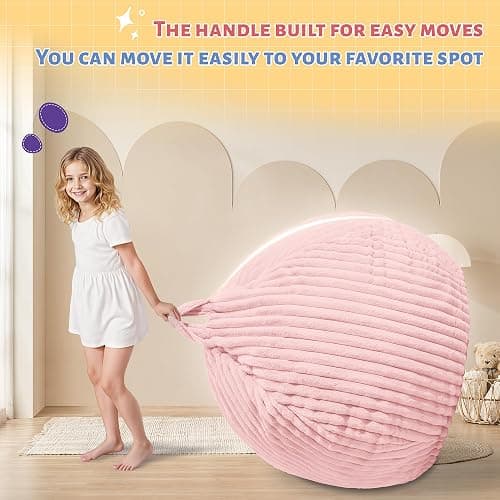 HABUTWAY 2FT Bean Bag Chair, 2' Bean Bag Chairs with Memory Foam Filled, Small Comfy Beanbag Chair with Stripe Plush Cover for Living Room Bedroom Dorm，Tender Pink thumbnail 4