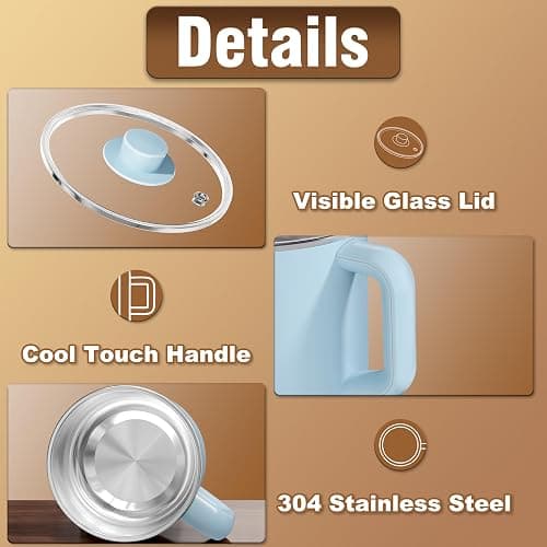 Topwit Hot Pot Electric, Electric Pot, 1.6L Ramen Cooker, Multifunctional Cooker for Pasta, Shabu-Shabu, Oatmeal, Soup and Egg with Over-Heating Protection, Boil Dry Protection, Blue thumbnail 8