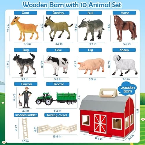 YEEBAY Farm Animals Toys for 3+ Year Old Kids Toddlers Girls Boys, Large Wooden Barn with Animal Play Figures, Farm Playset Educational Learning Toys, Ideal Christmas Birthday Gifts thumbnail 7