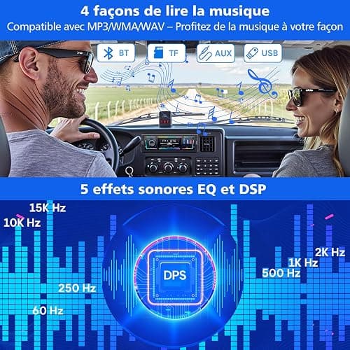 Autoradio Bluetooth RDS avec Port de Charge Type-C, Multi-éclairage Mode Lecteur,FM/AM 1DIN Autoradio 2 USB/MP3/AUX/carte SD/Réglages Audio DSP/EQ thumbnail 6
