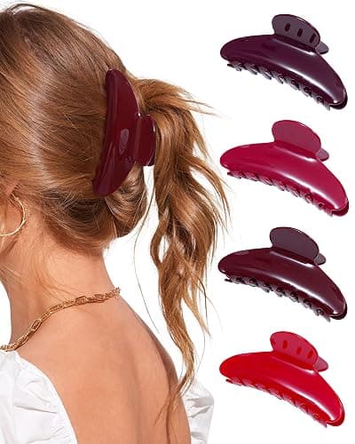 Lourny Acrylic Hair Clips for Women, 4.1 Inch Large Claw Clips for Thin Thick Hair Lightweight 4 PCS Non-Slip Cute Jaw Clips(Cherry Red) - Image 1