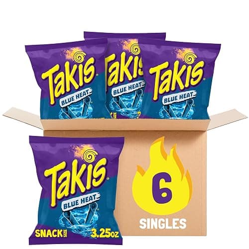 Takis Blue Heat 6 pc / 3.25 oz Snack Size Case, Hot Chili Pepper Flavored Extreme Spicy Rolled Tortilla Chips - Image 1