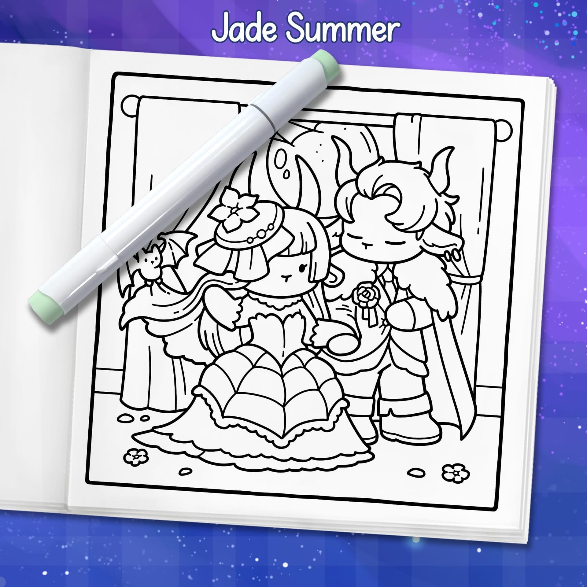 Cozy Romantasy: Cute Coloring Book for Adults and Teens with Fantasy Romance Scenes for Relaxation thumbnail 6