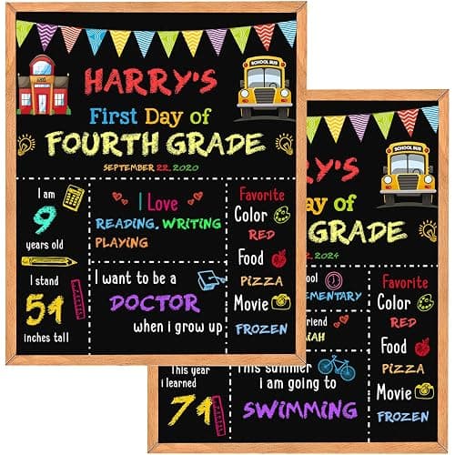 First Day of School Sign - 14" X 11" Double-Sided Board With Frame for Kids - Chalkboard for First & Last Day, Back to School Supplies for Preschool Kindergarten 1st Grade - Image 1