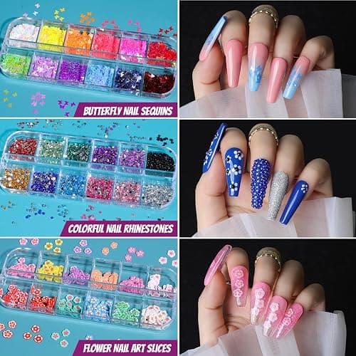 Teenitor Acrylic Fake Nails Kit, Press On Nail Supplies with Clear Coffin Nail Tips Nail Stand Nail Art Brushes Dotting Pen Glitter Sequins Sticker Rhinestones Nail Decorations Press On Nails Kit thumbnail 4