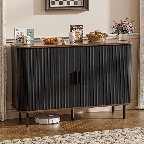 BonVache Sideboard Cabinet, Buffet Storage Cabinet, Kitchen Cupboard with Tambour Sliding Door, Storage Unit for Living Room Home Dinning Room Modern,Black - Image 1
