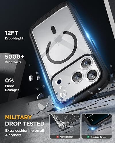 Miracase Magnetic for iPhone 17 Pro max  Case 6.3" [Compatible with MagSafe] Full-Body Phone Case with Built-in Glass Screen Protector & Camera Control,Drop Proof iPhone 17 Pro Cover, Black thumbnail 6