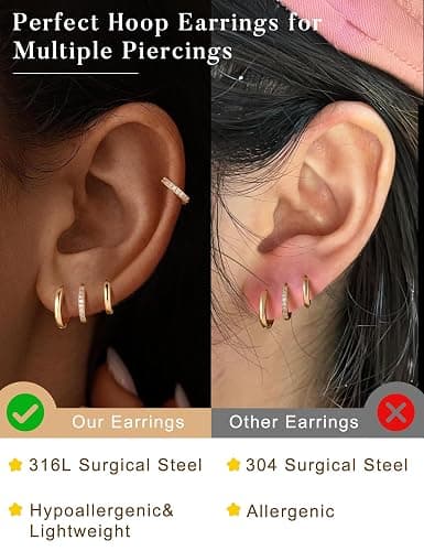 M MOOHAM Huggie Hoop Earrings for Women Teen Girls, 14K Gold Plated | Hypoallergenic Earring Set for Sensitive Ears, Small Huggie Hoops, Dainty Earrings Stack, Trendy Jewelry Gifts thumbnail 4