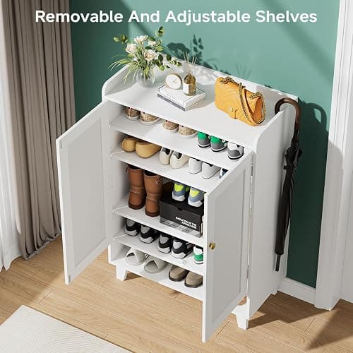 Honsiva Flat-Shelf Shoe Cabinet with Doors，6-Tier Shoes Storage Cabinet with Adjustable Shelves，Wooden Shoe Rack Shoes Storage Organizer Cabinets for Entryway, Hallway, Living Room thumbnail 4