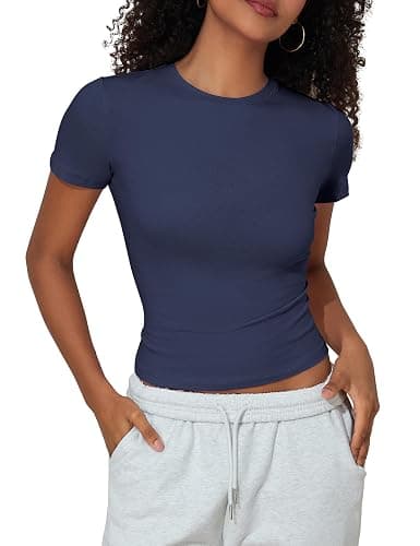 PrettyGuide Women's Cotton Crop Tops Short Sleeve Crewneck Basic Tee Tight Fit Y2K Baby Tee Cute Casual Summer Going Out Tops thumbnail 9