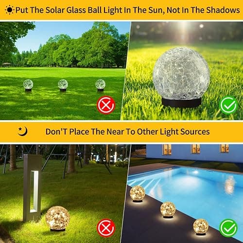 JKIMK Solar Globe Lights Outdoor Waterproof - Cracked Glass Ball Lights for Garden, Patio, Yard, Lawn and Backyard Decor - Solar Orbs for Outside Decorations thumbnail 2