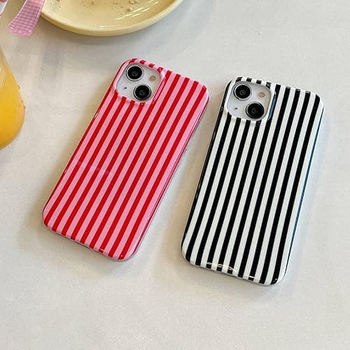 Reoomukk Cute Striped Phone Case Compatible with iPhone 16 Pro Max 6.9",Aesthetic Trendy Retro Stripe Pattern Chic Pretty Stylish Protective Girls Women Cover for iPhone 16promax-Red Pink thumbnail 9