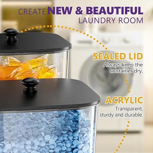 4 Pack Laundry Pods Container, Clear Laundry Room Organization Containers,Large Laundry Detergent Powder Storage Containers Black Wooden Lids & Labels, Acrylic Laundry Pods Holder for Scent Booster thumbnail 5