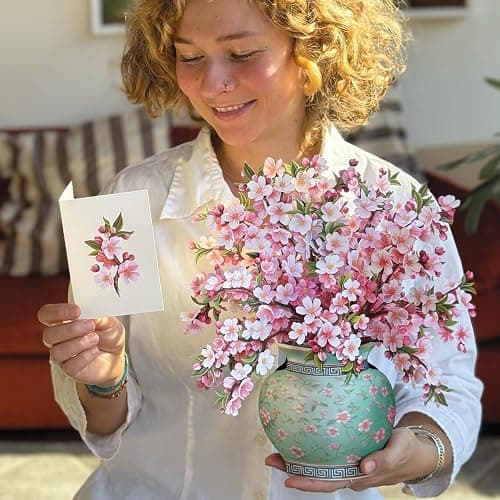 Freshcut Paper Pop Up Cards, Japanese Cherry Blossoms, 12 Inch Life Sized Forever Flower Bouquet 3D Popup Greeting Card, Birthday Cards, Thank You Card, Blank Notecard & Envelope thumbnail 4