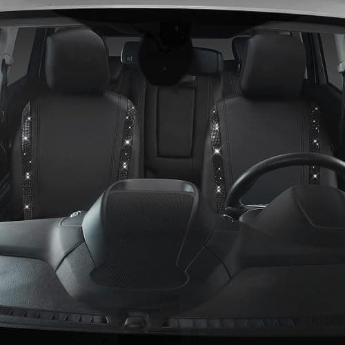 CAR PASS Leather Bling Diamond Car Seat Covers 2 Front Interior Sets, Waterproof Universal Shining Glitter Crystal Sparkle Fit for 95% Automotive Truck SUV Cute Women Girl, Black Rhinestone thumbnail 6
