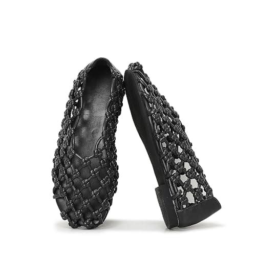 ATBELL Knotted Flats for Women Woven Leather Round Toe Ballet Flat Comfortable Casual Summer Ballerina Shoes Fishnet Mary Jane Shoe - Image 1