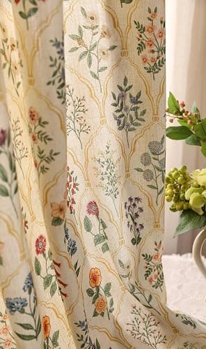 ISAENNE Vintage Semi Blackout Colorful Floral Curtains,Linen Home Decor Curtain with Grommets for Bedroom Living Room Kitchen Bedroom Window,2 Panels 53 Inches Wide by 63 Inches Long -Serenity B thumbnail 9