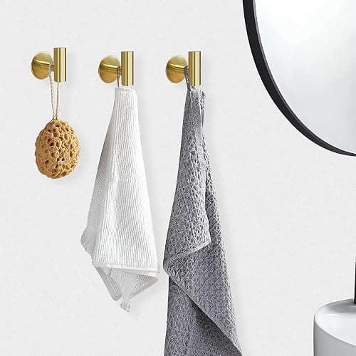 Augegel Adhesive Towel Hooks, Brushed Gold SUS 304 Stainless Steel, Coat Robe Sticky Hooks for Bathroom Wall Stick On (Brushed Gold, 4 Pcs) thumbnail 4