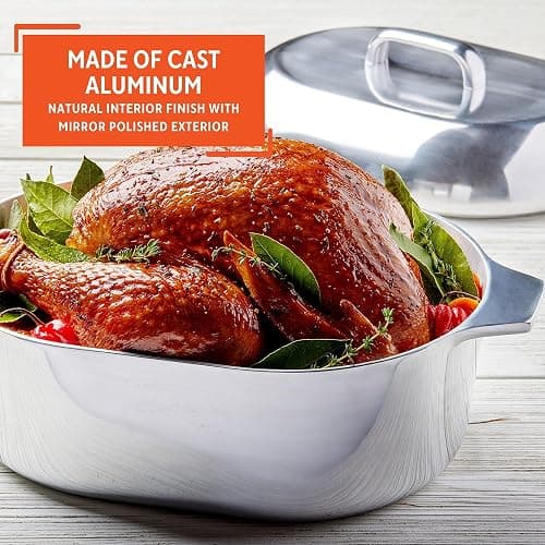IMUSA 13in Cajun Cast Aluminum Oval Roaster with Lid, Durable Baking and Roasting Pan for Chicken, Meats, and Traditional Cooking thumbnail 3