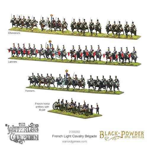 Warlord Black Powder Epic Battles Waterloo: French Light Cavalry Brigade Tabletop Miniatures - Plastic Paintable Miniature 1700-1900 Soldiers Set, Table Top 28mm Military Minifigures for Adults thumbnail 2