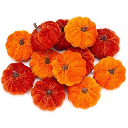 VGIA 12 Pcs Artificial Pumpkins Orange Velvet Pumpkins Fall Decorations Holiday Farmhouse Decorations Thanksgiving Decorations for Home and Tabletop - Image 1