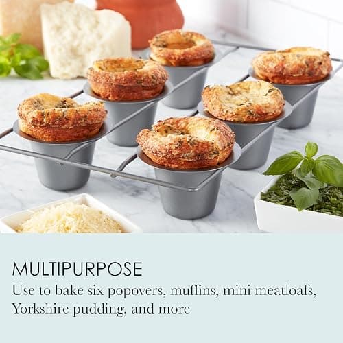 Chicago Metallic 6-Cup Popover Pan, Heavyweight Aluminized Steel with Nonstick Coating, Ideal for Yorkshire Pudding, Muffins, and Popovers thumbnail 2