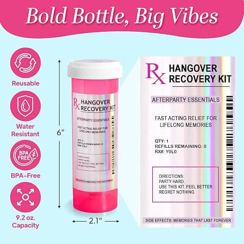 Chug Buddy 1 Pre-Filled Hangover Kit for Bachelorette Party Favors, 21st Birthday Gifts for Her, Bridesmaid Gifts in XL Pink Bottle, Bachelorette Party Accessories, Supplies & Decorations thumbnail 3