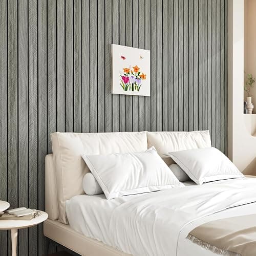 STICKEEP Grey Wood Wall Panels Textured Wood Slats 3D Soundproof Wall Panels Peel and Stick Shiplap 11.8"x197" Wooden Panel Walls Decor Self Adhesive Wooden Panel Wallpaper for Studio Homes Ceiling thumbnail 7