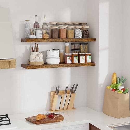 Feihorrm 90CM Long Floating Shelves Set of 2, 23.5cm Deep Rustic Wall Shelf, Modern Style, 2 Shelves, Wall-Mounted, Unisex, Living Room thumbnail 2