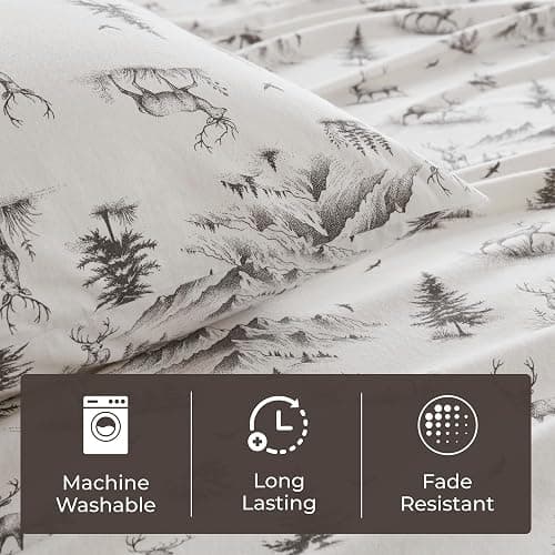 Woolrich Cotton Sheet Set Cottage Charms Print, 100% Cotton Flannel Sheets Warm & Fuzzy Bedding Set Queen Size Sheets, Fitted Pocket Fits Up to 14" Mattress, Queen Gray Deer Toile 4 Piece thumbnail 6